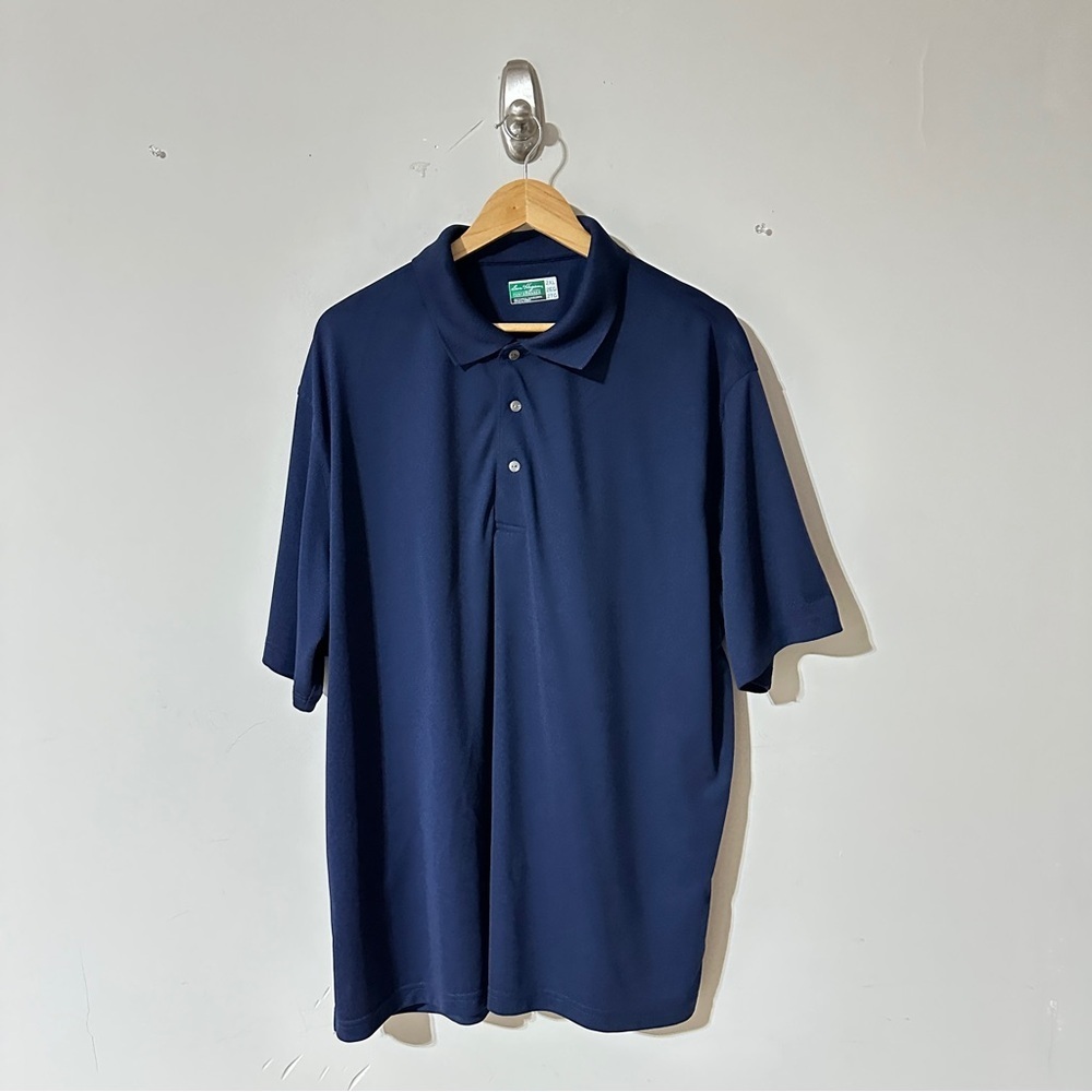 Ben Hogan Polo Shirt Mens 2XL NAvy Blue Embroidered Logo Collar Button Stretch